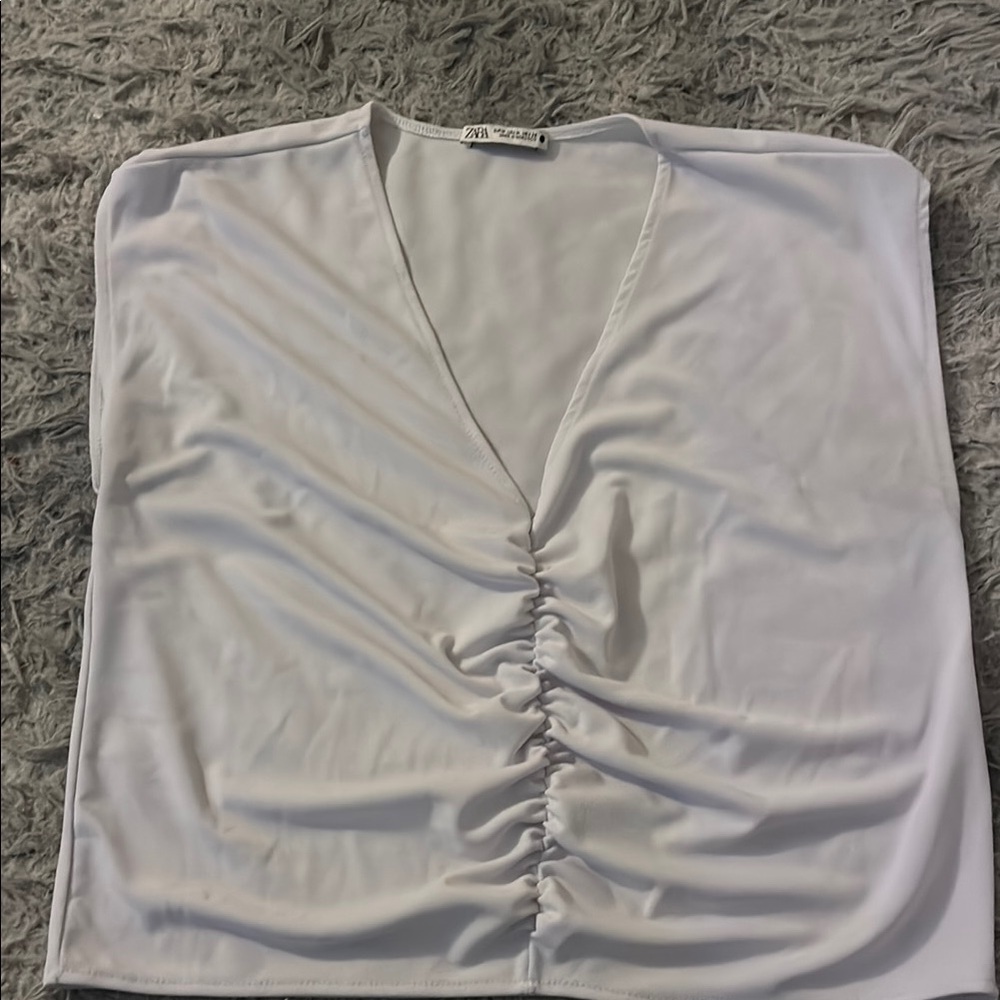 Zara white Sleeveless Ruched Blouse